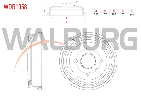 WALBURG WDR1058 | Fren Kampanası Arka 4 Delik 228x57x200x58 Opel Astra F