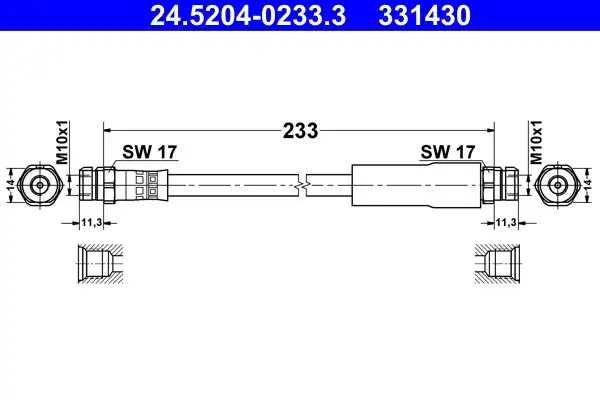 ATE 24.5204-0233.3 | Fren Hortumu Arka Golf V 03 > 10 Jetta Passat 05 > A3 03 > Toledo III Leon 05 > Octavia Superb 08 >