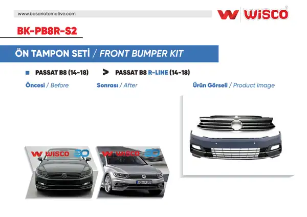 Wisco BK Pb8r S2 Tampon Seti Ön VW Passat B8 R Line 14 18 14 18 Passat B8 İçin Uyumludur