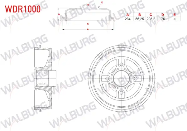 WALBURG WDR1000 | Fren Kampanası Arka Rulmanlı ABS Okuyuculu 4 Delik 234x55 25x203 2x76