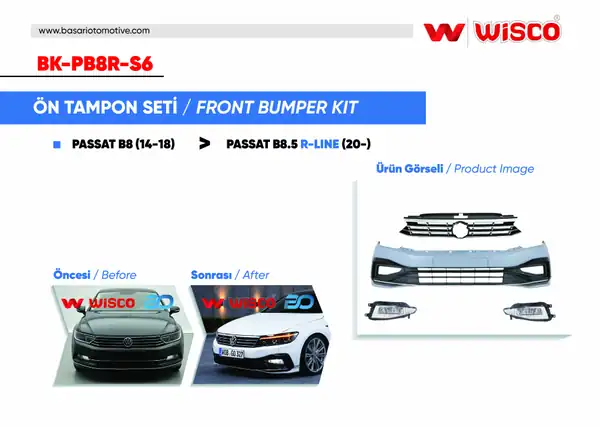 Wisco BK Pb8r S6 Tampon Seti Ön V1 VW Passat B8 5 R Line 20 14 18 Passat B8 İçin Uyumludur
