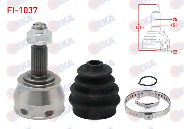 Veka Fi 1037 Aks Kafası Sol Sağ Ön Dış Fiat Brava 182 1 6 16v 25x22x51 Uzunluk 141 5 mm 1995 2002