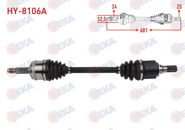 Veka Hy_ 8106a Komple Aks Sol Ön ABS li 48 Dış Uzunluk 601mm Hyundai İ10 Pa 1 2i A T 2008 2013