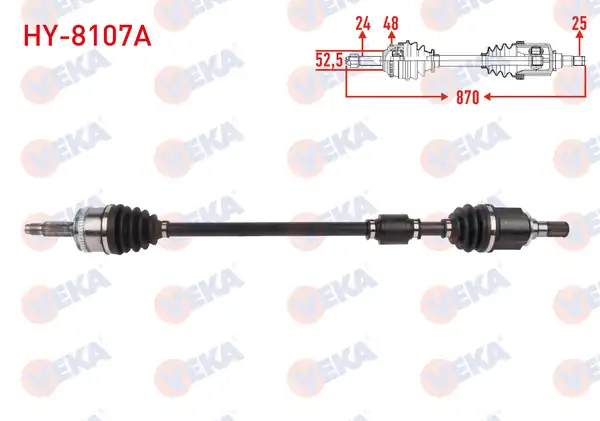 Veka Hy_ 8107a Komple Aks Sağ Ön ABS li 48 Dış Uzunluk 870mm Hyundai İ10 Pa 1 2i A T 2008 2013