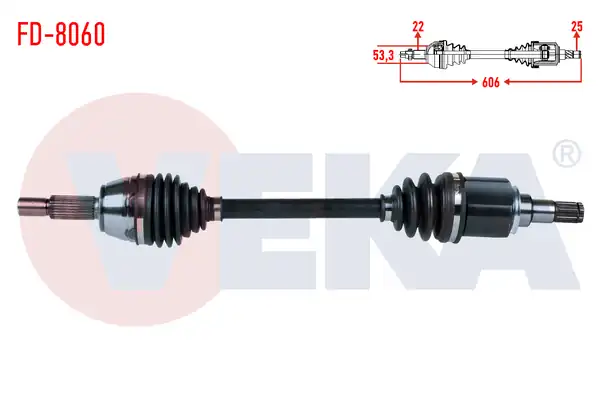 Veka Fd 8060 Komple Aks Sol Ön Ford Fiesta V 1 6i 16v A T Uzunluk 606mm 2001 2008