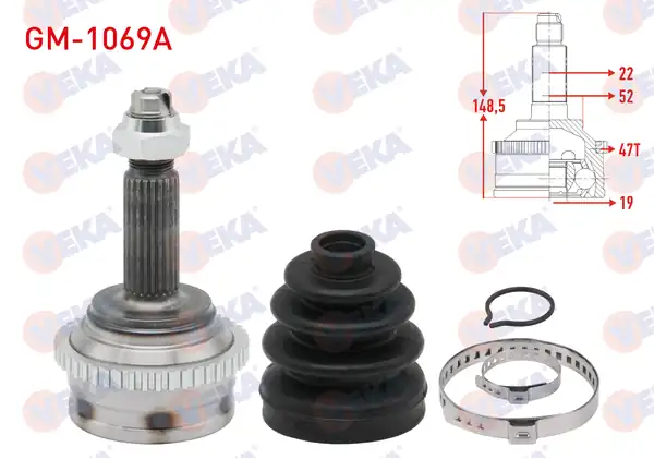 VEKA GM-1069A | Aks Kafası Sol-Sağ On Dıs Chevrolet Kalos (T200) 1.2 ABS li 47 Dıs 22X19x51,9 Uzunluk 148,5 mm 2003-2008