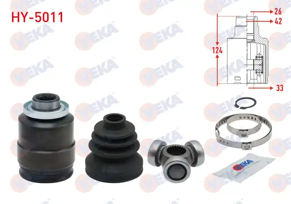 Veka Hy_ 5011 Aks Kafası Sağ Ön İç Hyundai Accent Era 1 5 CRDI 26x33x42 Uzunluk 124 mm 2006 2012