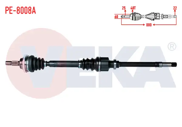 Veka Pe 8008a Komple Aks Sağ Ön Peugeot 206 2a C 1 6i 16v ABS li 48 Dış Uzunluk 880mm 1998 2006