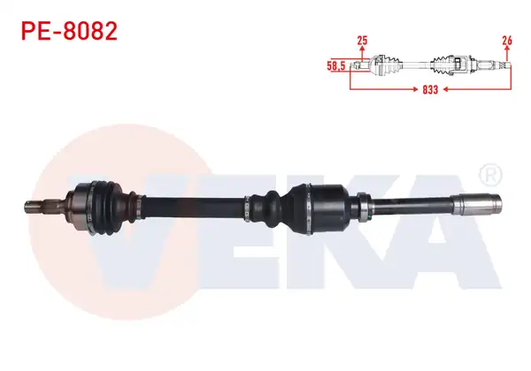 VEKA PE-8082 | Komple Aks Sağ On Peugeot 307 (3A / C) 1.6 A-T Uzunluk 833mm 2000-2007