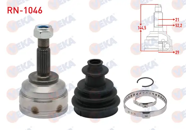 Veka RN 1046 Aks Kafası Sol Sağ Ön Dış Renault Kangoo Kc0 1 1 5 dCi İnce Freze 21x29x52 2 Uzunluk 144 5 mm 1998 2008