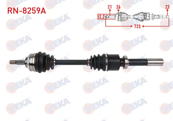 Veka RN 8259a Komple Aks Sağ Ön Uzunluk 723mm ABS li 26 Dış Renault Clio II 1 6 16v 1998 2005