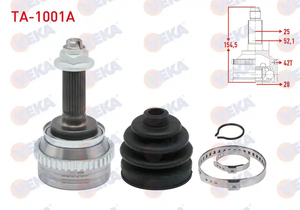 Veka Ta 1001a Aks Kafası Sol Sağ Ön Dış Tata İndigo 4_v2 1 4 D Turbosuz 2003 ABS li 42 Dış 25x28x52 1 Uzunluk 154 5mm 2003