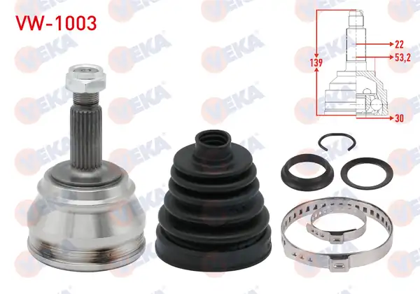 Veka VW 1003 Aks Kafası Sol Sağ Ön Dış Volkswagen Golf III 1h1 1 6 Dış 22x30x51 Uzunluk 139 5 mm 1991 1999
