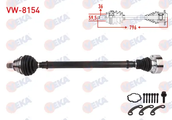 Veka VW 8154 Komple Aks Sağ Ön Uzunluk 796mm Volkswagen Jetta IV 1 2 TSI 1 4 TSI 2010 2017