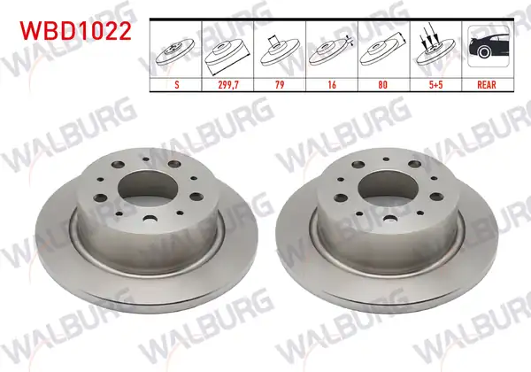 WALBURG WBD1022 | Fren Diski Arka Düz 5 Bjn 16 Jant 299 7x16x79x80 Fiat Ducato 2 Adet
