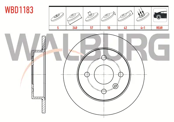 WALBURG WBD1183 | Fren Diski Arka Düz 4 Bjn 240x10x57x42 Opel Astra G 2 Adet