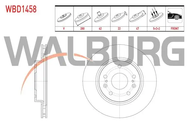 WALBURG WBD1458 | Fren Diski Ön Havalı 5 Bjn 280X22x62x47 Suzuki Vitara 1.4İ-1.6İ-1.6 Ddıs 2015-/ Sx4 S-Cross 1.6-1.6 Ddıs 2013-| 2 Adet