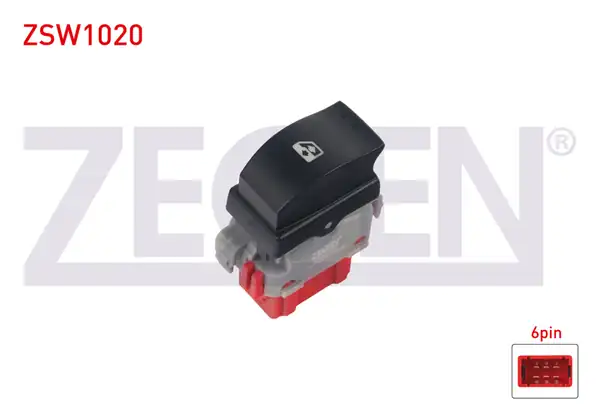 ZEGEN ZSW1020 | Cam Açma Anahtarı Tekli Kırmızı Soketli Turuncu Işık 6 Pin Renault Master II Master III 1998 Opel Movano A 2001 2010