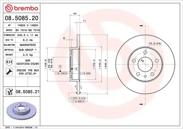 BREMBO 08.5085.21 | Fren Diski Arka UV Coated Alfa Romeo | 2 Adet