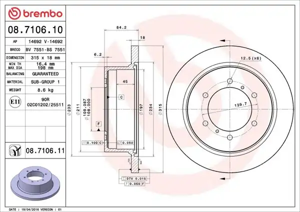BREMBO 08.7106.10 | Fren Diski Arka Standard Mitsubishi | 2 Adet