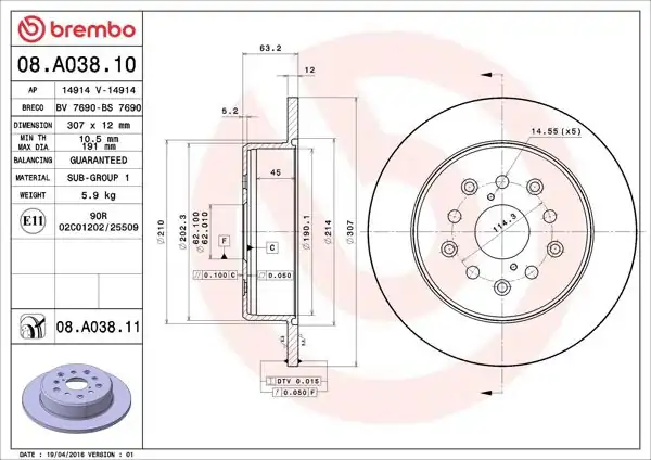 BREMBO 08.A038.11 | Fren Diski Arka Lexus | 2 Adet
