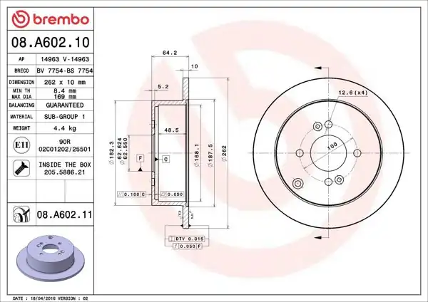 BREMBO 08.A602.11 | Fren Diski Arka UV Coated Hyundai | 2 Adet