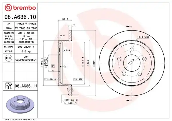 BREMBO 08.A636.11 | Fren Diski Arka UV Coated Jeep | 2 Adet
