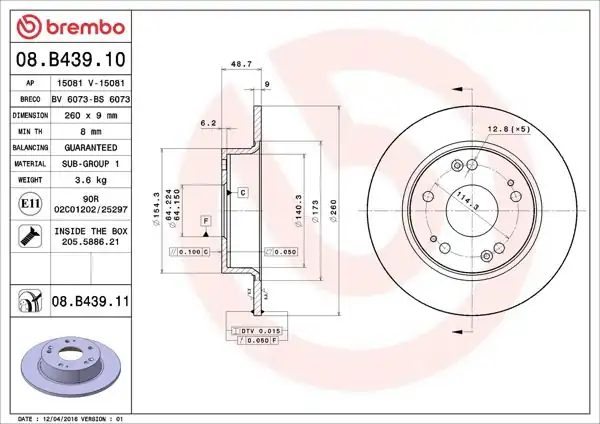 BREMBO 08.B439.11 | Fren Diski Arka UV Coated Honda | 2 Adet