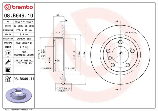 BREMBO 08-B649-11 | Fren Diski Arka Mini R60 R61 Mini Cooper Countryman 10 Kaplamalı 2 Adet