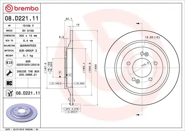 BREMBO 08.D221.11 | Fren Diski Arka UV Coated Hyundai | 2 Adet