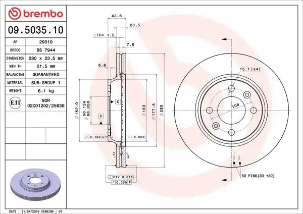 BREMBO 09.5035.10 | Fren Diski Ön Standard Saab | 2 Adet