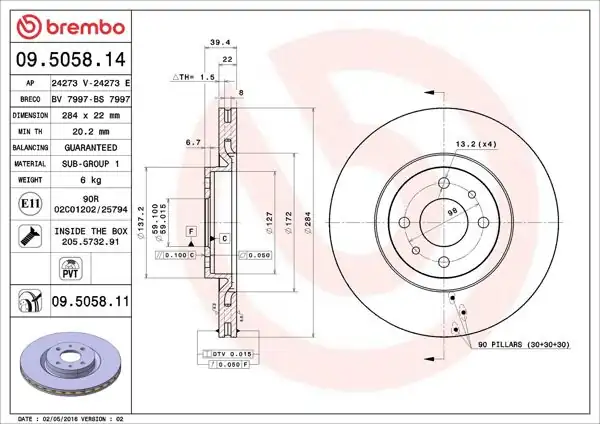 BREMBO 09.5058.11 | Fren Diski Ön UV Coated Fiat Punto 1.9 JTD 03> Tipo 2.0 91-95 Alfa 145 146 155 95-01
