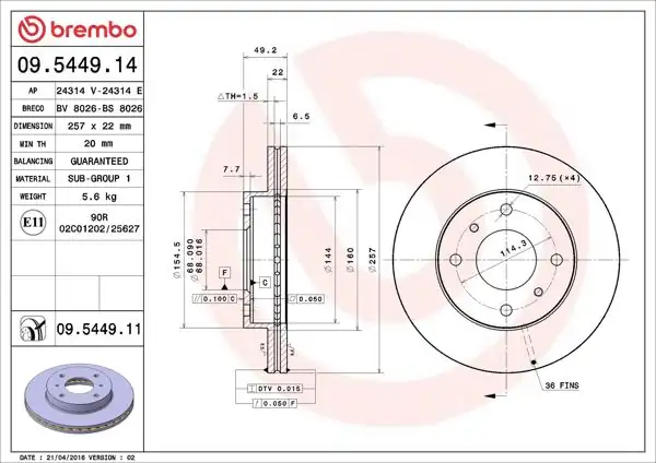 BREMBO 09.5449.11 | Fren Diski Ön UV Coated Nissan | 2 Adet