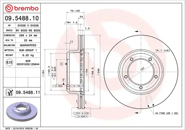 BREMBO 09-5488-10 | Fren Diski Ön Havalı 298 5 mm Land Rover Defender 11 16 Discovery 89 94 Range Rover 85 91 2 Adet