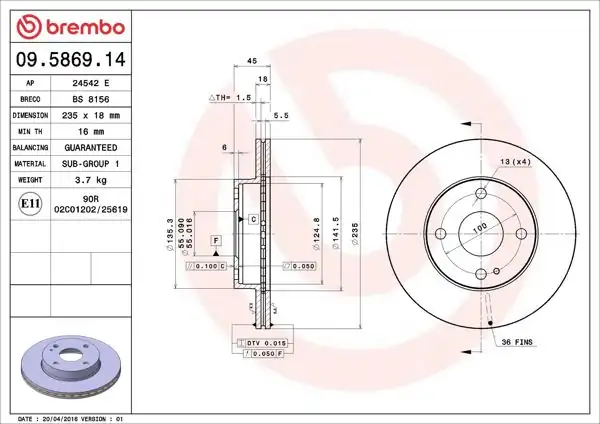 BREMBO 09.5869.14 | Fren Diski Ön Standard Mazda | 2 Adet