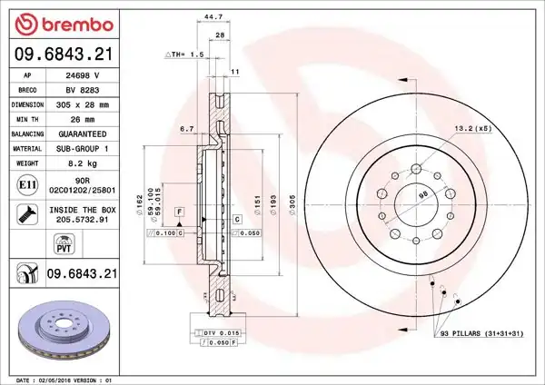 BREMBO 09.6843.21 | Ön Fren Diski Alfa Romeo UV Coated 2 Adet
