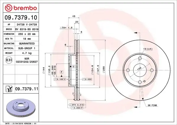 BREMBO 09.7379.11 | Fren Diski Ön UV Coated Mazda | 2 Adet