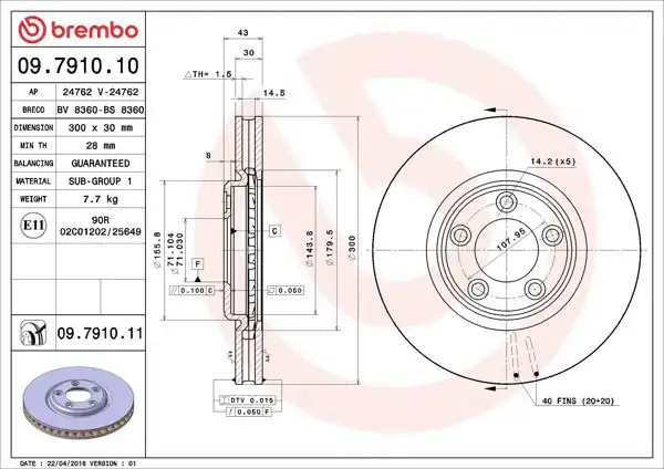 BREMBO 09.7910.11 | Fren Diski Ön UV Coated Jaguar | 2 Adet