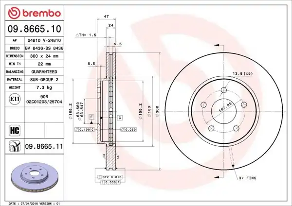 BREMBO 09.8665.10 | Fren Diski Ön Standard Ford | 2 Adet