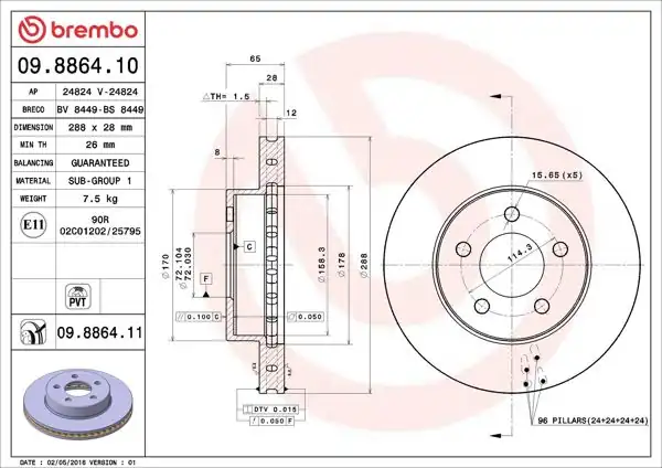 BREMBO 09.8864.11 | Fren Diski Ön UV Coated Jeep | 2 Adet