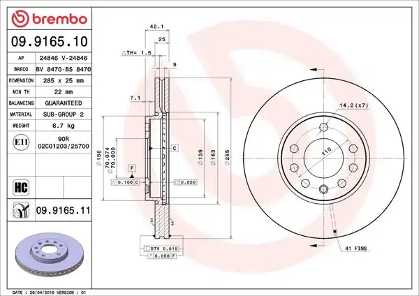 BREMBO 09.9165.11 | Fren Diski Ön UV Coated Chevrolet | 2 Adet