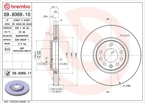 BREMBO 09.9369.11 | Fren Diski Ön UV Coated Opel | 2 Adet