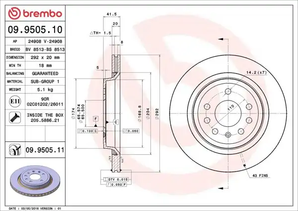 BREMBO 09.9505.11 | Fren Diski Arka UV Coated Chevrolet | 2 Adet