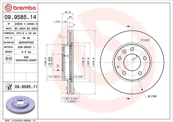 BREMBO 09.9585.14 | Fren Diski Ön Standard Mazda | 2 Adet