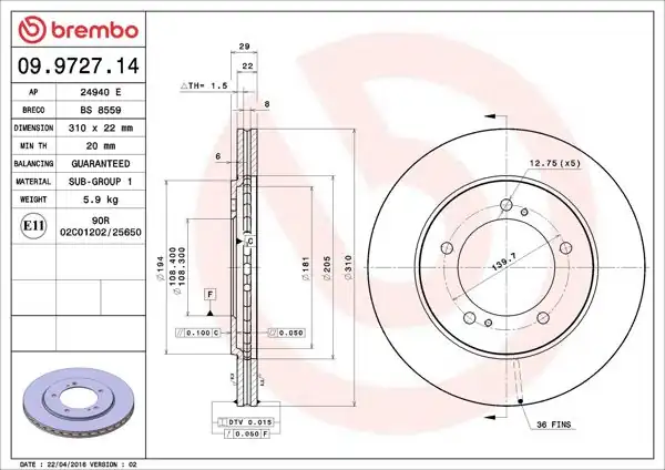 BREMBO 09.9727.14 | Fren Diski Ön Standard Suzuki | 2 Adet