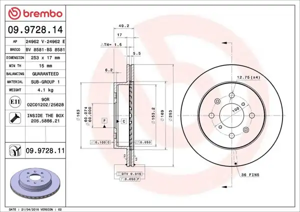 BREMBO 09.9728.14 | Fren Diski Ön Standard Opel | 2 Adet