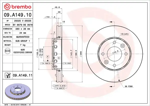 BREMBO 09-A149-11 | Fren Diski Ön Havalı Kia Carens 2002 2010280 4 2 Adet
