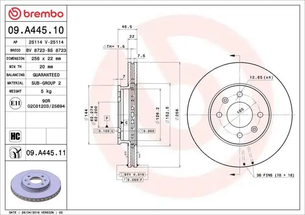 BREMBO 09.A445.11 | Fren Diski Ön UV Coated Hyundai | 2 Adet