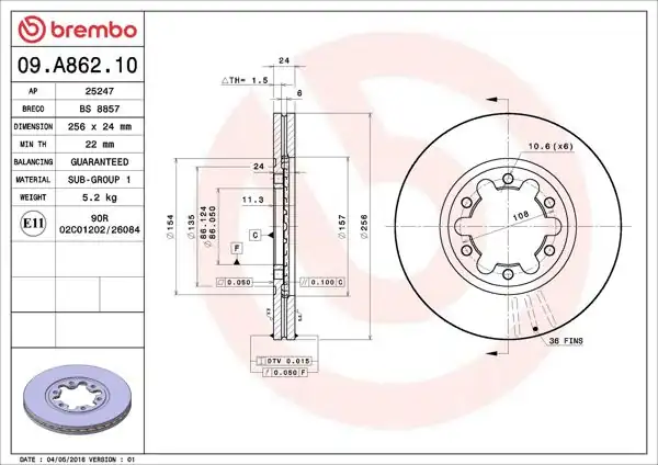 BREMBO 09.A862.10 | Fren Diski Ön Standard Ford | 2 Adet