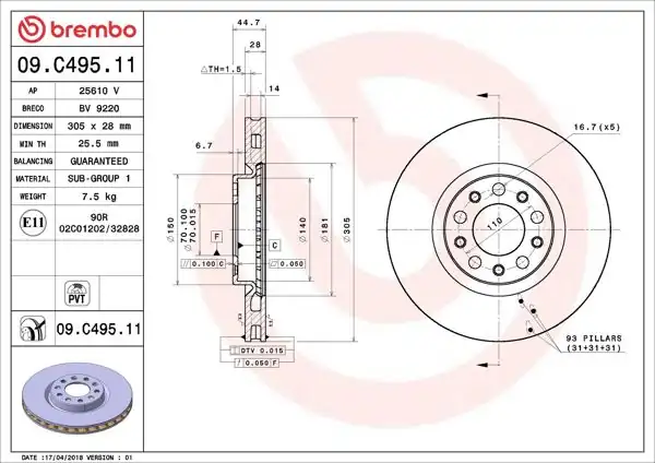 BREMBO 09.C495.11 | Fren Diski Ön UV Coated Alfa Romeo 2 Adet